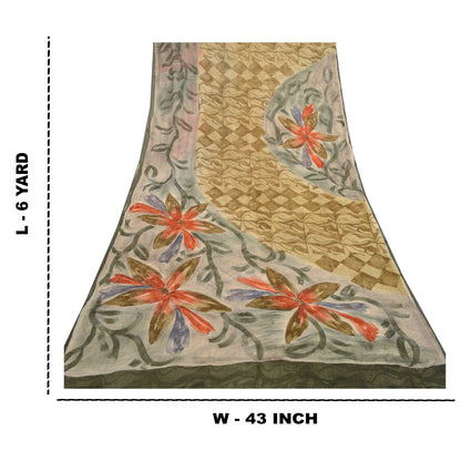 Sanskriti Vintage Green Sarees Blend Georgette Printed Sari Soft Craft Sustainable Fabric