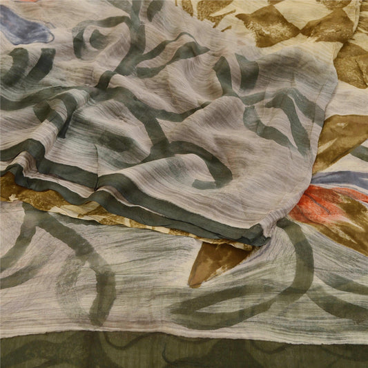 Sanskriti Vintage Green Sarees Blend Georgette Printed Sari Soft Craft Sustainable Fabric
