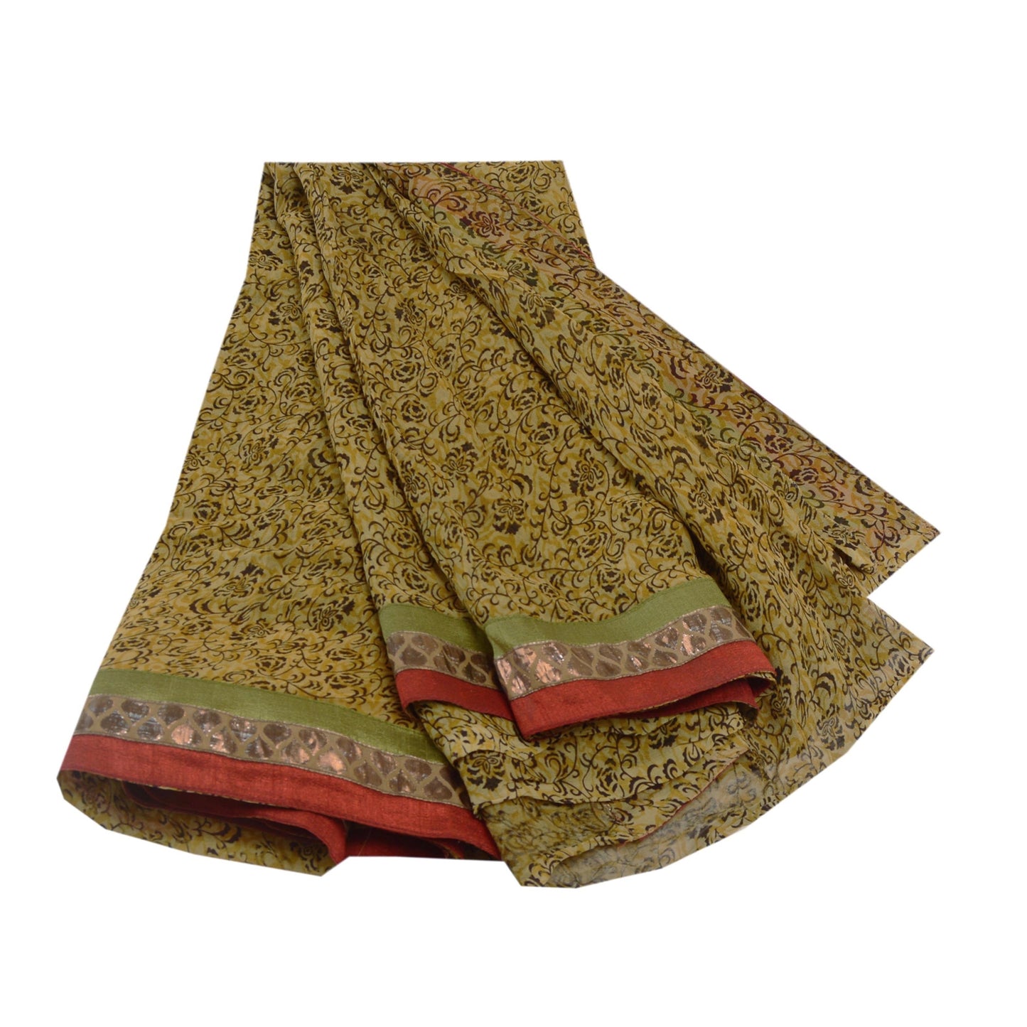 Sanskriti Vintage Green Sarees Blend Georgette Printed Sari Floral Craft Sustainable Fabric