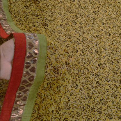 Sanskriti Vintage Green Sarees Blend Georgette Printed Sari Floral Craft Sustainable Fabric
