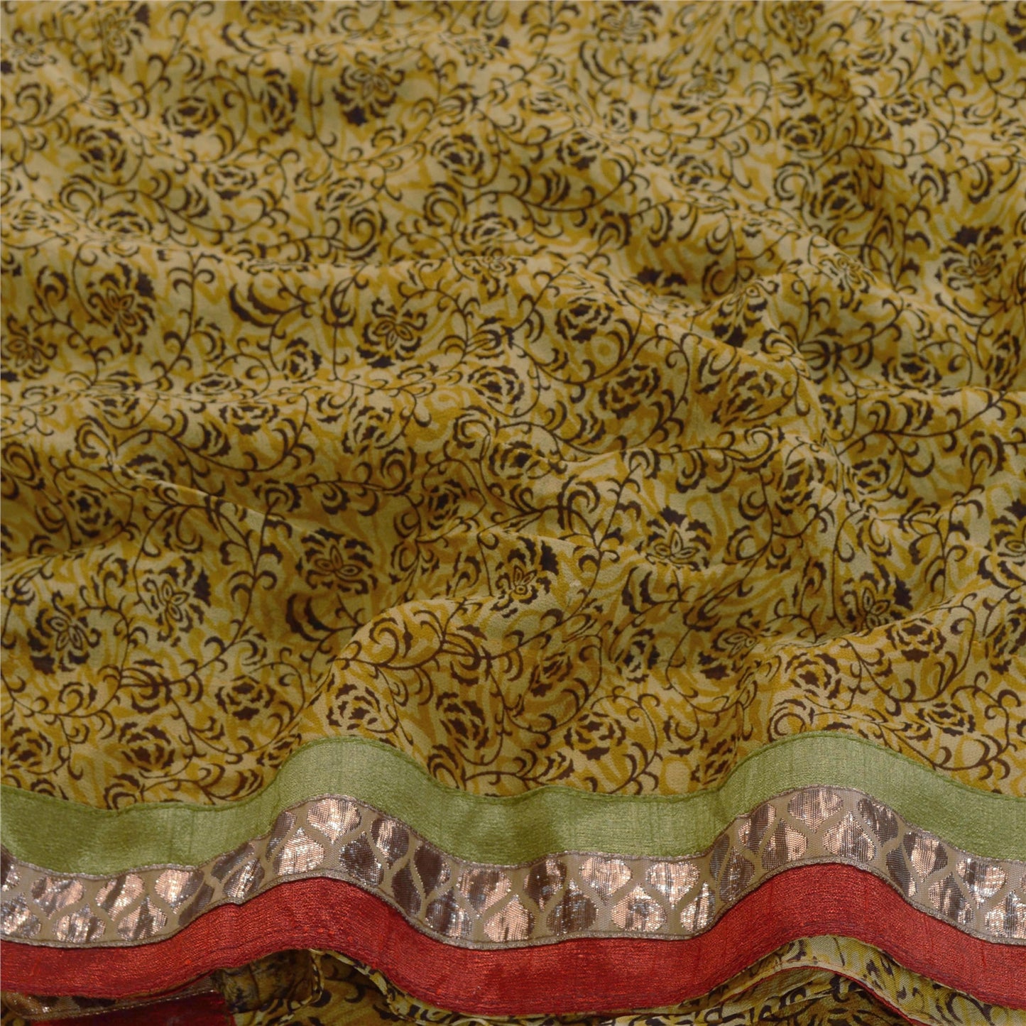 Sanskriti Vintage Green Sarees Blend Georgette Printed Sari Floral Craft Sustainable Fabric