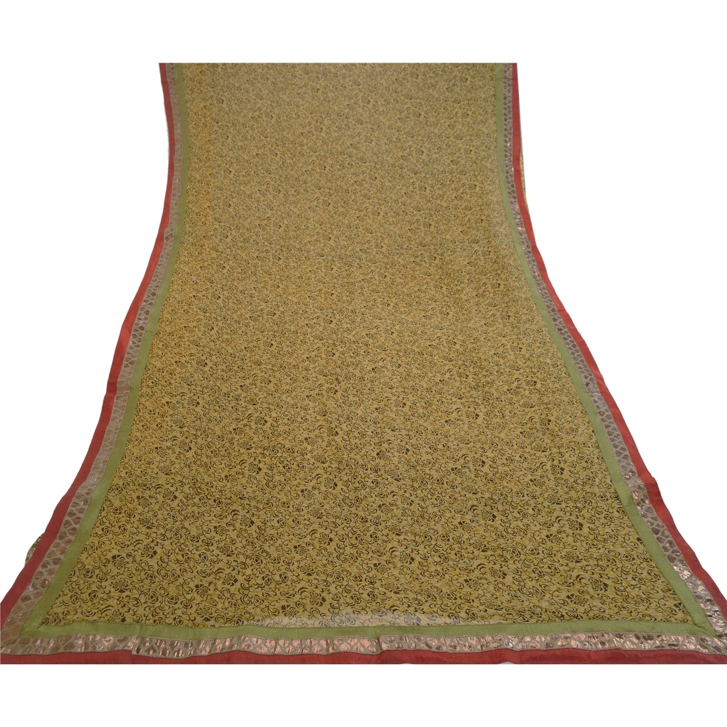 Sanskriti Vintage Green Sarees Blend Georgette Printed Sari Floral Craft Sustainable Fabric