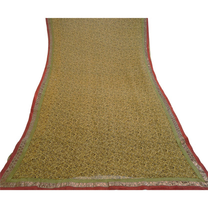 Sanskriti Vintage Green Sarees Blend Georgette Printed Sari Floral Craft Sustainable Fabric
