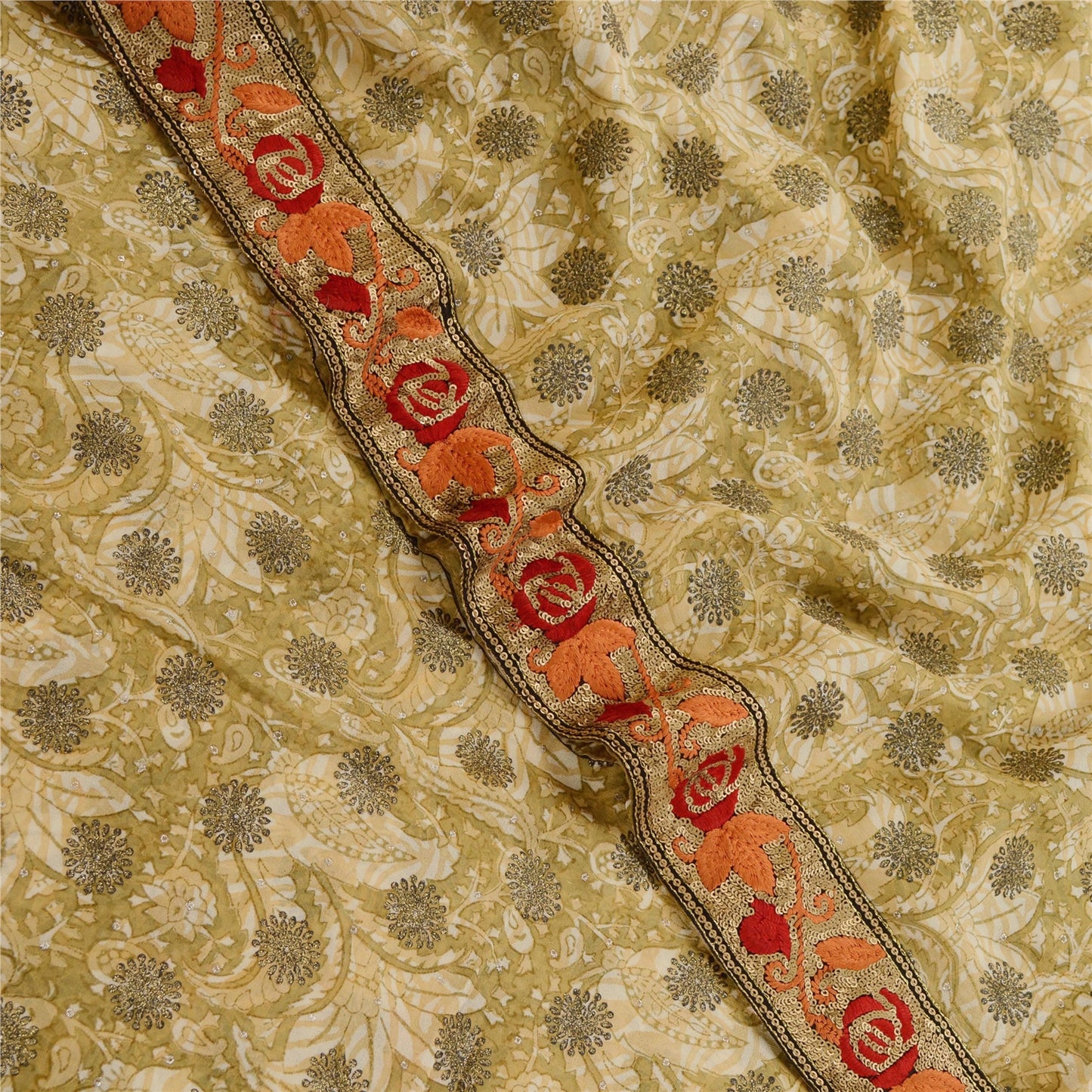 Сари Sanskriti Vintage Green Sparkle Sarees Pure Georgette Silk Print Sari 5yd Sustainable Fabric