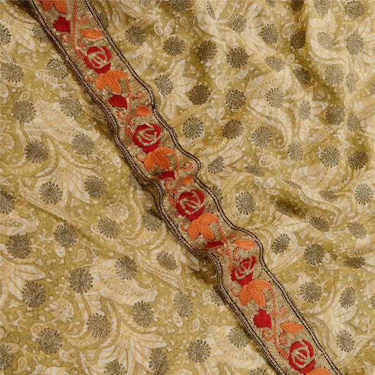 Sanskriti Vintage Grønne Glitrende Sarier Ren Georgette Silke Print Sari 5 m Bæredygtigt Stoff