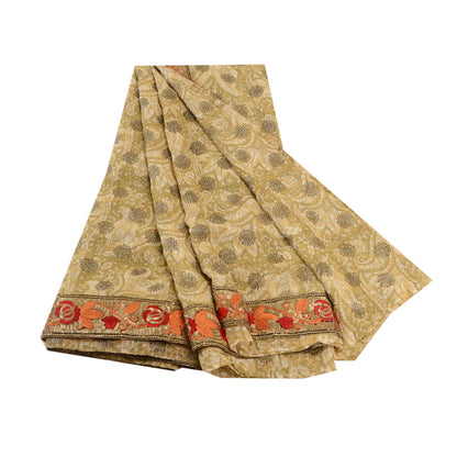 Сари Sanskriti Vintage Green Sparkle Sarees Pure Georgette Silk Print Sari 5yd Sustainable Fabric
