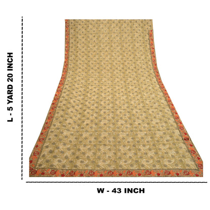 Сари Sanskriti Vintage Green Sparkle Sarees Pure Georgette Silk Print Sari 5yd Sustainable Fabric