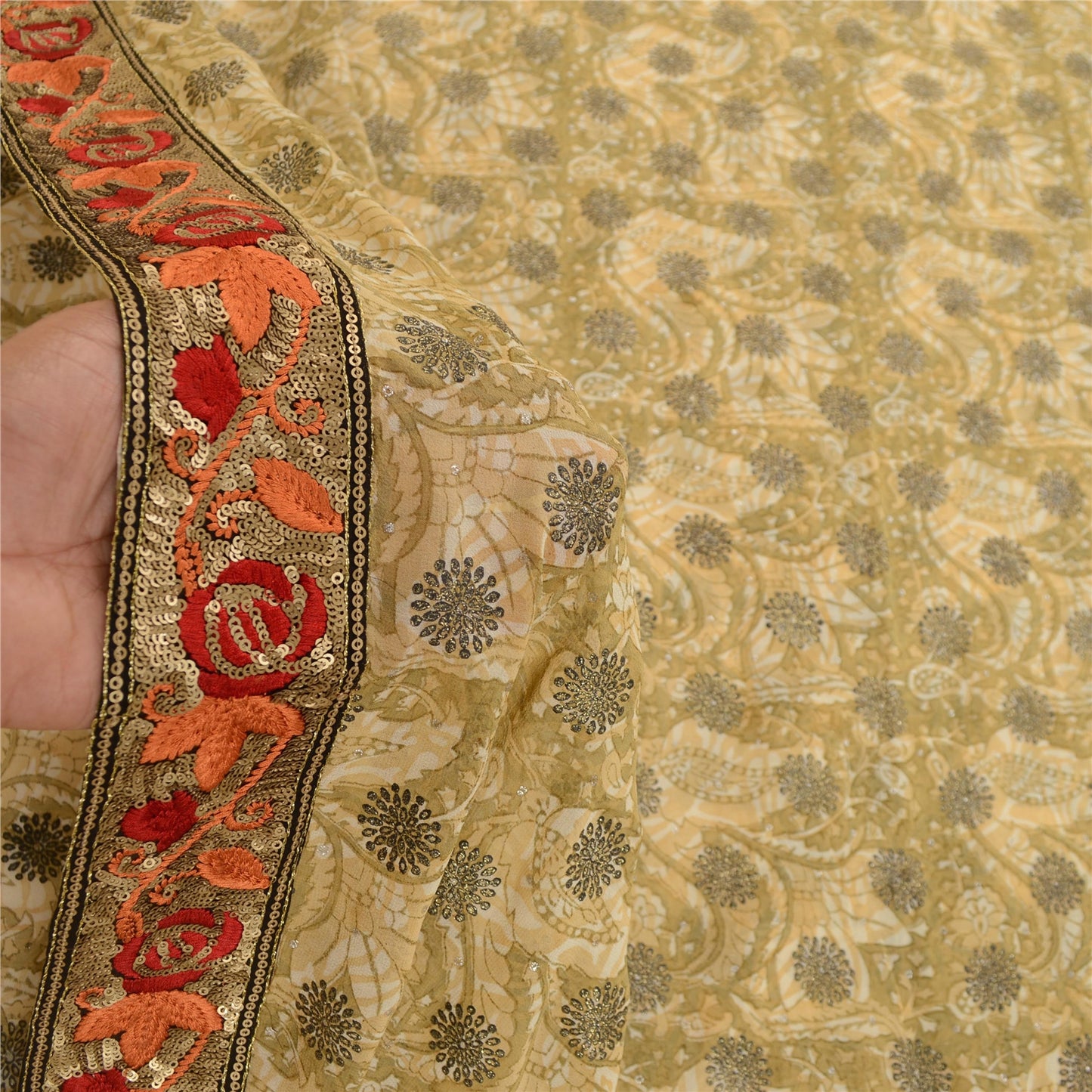 Сари Sanskriti Vintage Green Sparkle Sarees Pure Georgette Silk Print Sari 5yd Sustainable Fabric