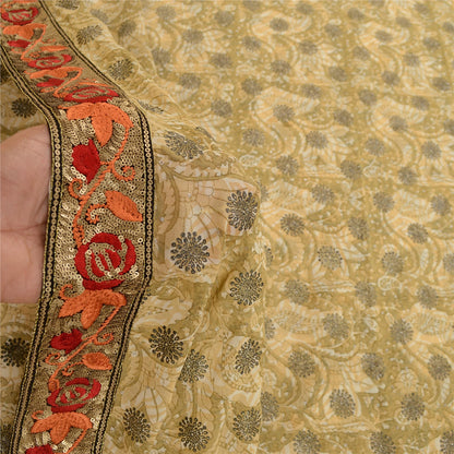 Сари Sanskriti Vintage Green Sparkle Sarees Pure Georgette Silk Print Sari 5yd Sustainable Fabric