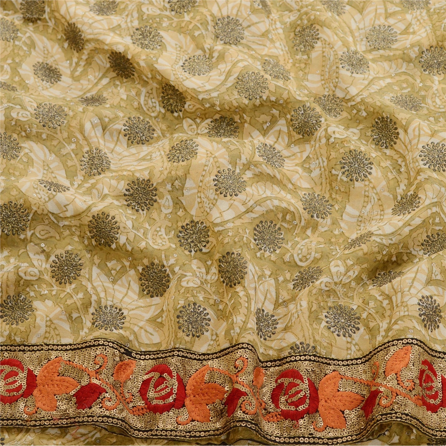 Сари Sanskriti Vintage Green Sparkle Sarees Pure Georgette Silk Print Sari 5yd Sustainable Fabric