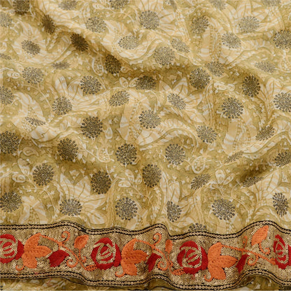 Сари Sanskriti Vintage Green Sparkle Sarees Pure Georgette Silk Print Sari 5yd Sustainable Fabric