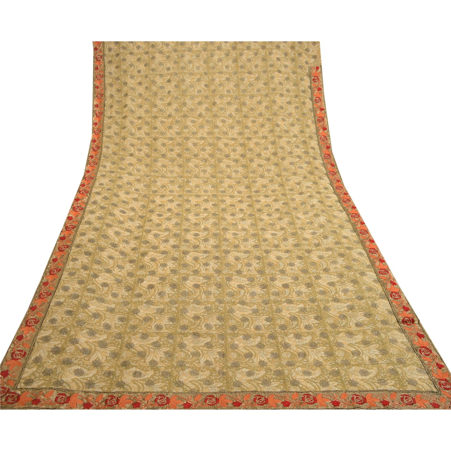 Сари Sanskriti Vintage Green Sparkle Sarees Pure Georgette Silk Print Sari 5yd Sustainable Fabric