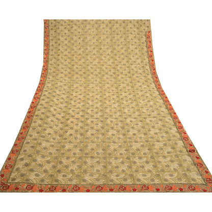 Сари Sanskriti Vintage Green Sparkle Sarees Pure Georgette Silk Print Sari 5yd Sustainable Fabric