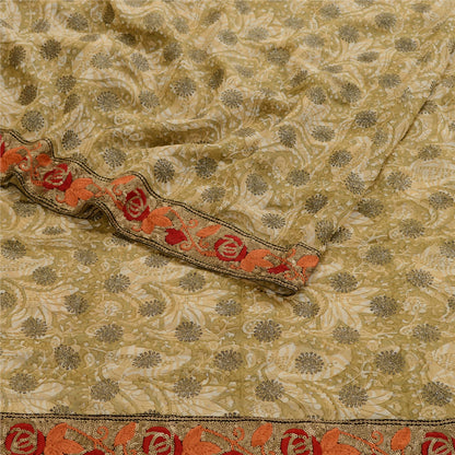 Сари Sanskriti Vintage Green Sparkle Sarees Pure Georgette Silk Print Sari 5yd Sustainable Fabric