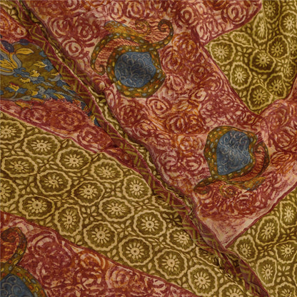 Sanskriti Vintage Grønne Sarier Ren Georgette Silke Trykt Sari 5yd Håndværk Bæredygtigt Stoff