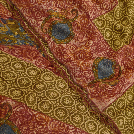Sanskriti Vintage Grønne Sarier Ren Georgette Silke Trykt Sari 5yd Håndværk Bæredygtigt Stoff