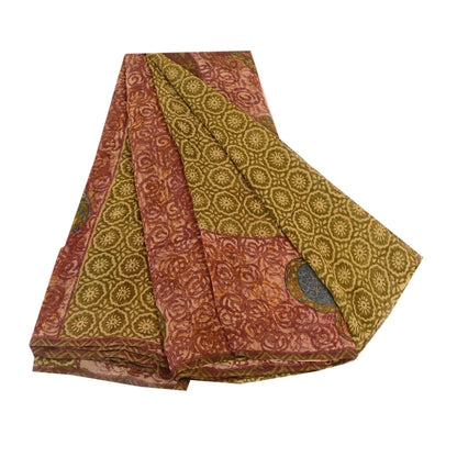 Sanskriti Vintage Grønne Sarier Ren Georgette Silke Trykt Sari 5yd Håndværk Bæredygtigt Stoff