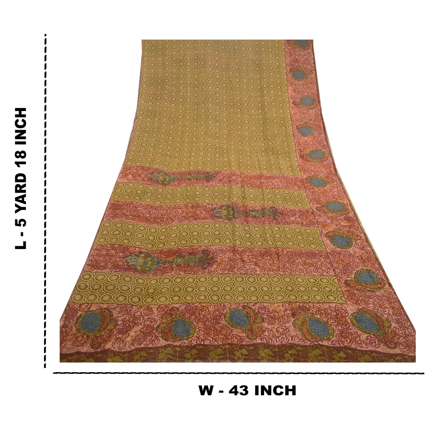 Sanskriti Vintage Grønne Sarier Ren Georgette Silke Trykt Sari 5yd Håndværk Bæredygtigt Stoff