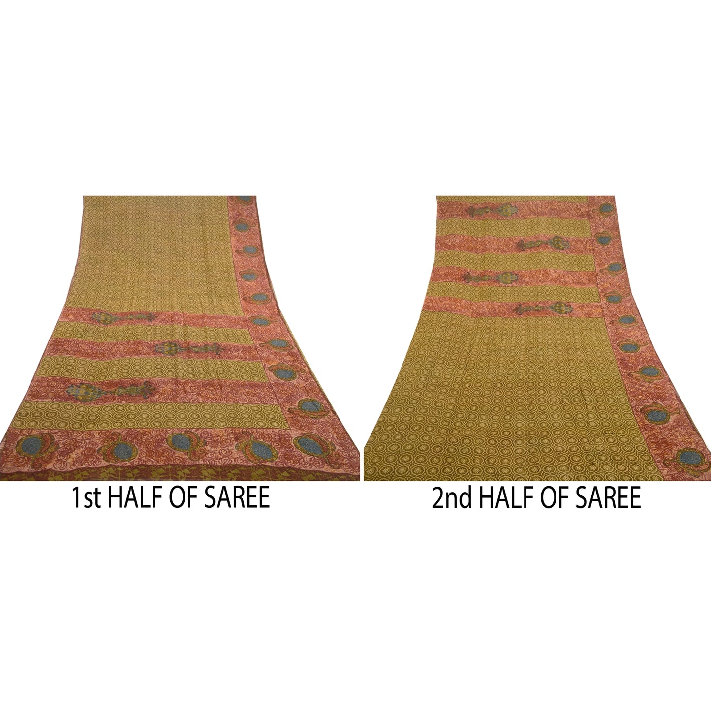 Sanskriti Vintage Grønne Sarier Ren Georgette Silke Trykt Sari 5yd Håndværk Bæredygtigt Stoff