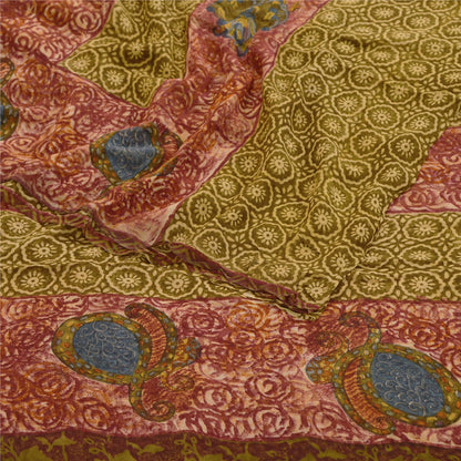Sanskriti Vintage Grønne Sarier Ren Georgette Silke Trykt Sari 5yd Håndværk Bæredygtigt Stoff