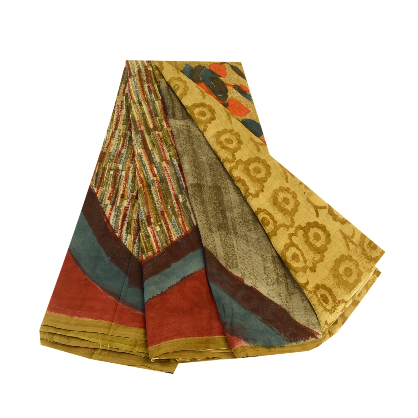 Sanskriti Vintage Green Sarees Pure Georgette Silk Printed Sari 5yd Craft Sustainable Fabric