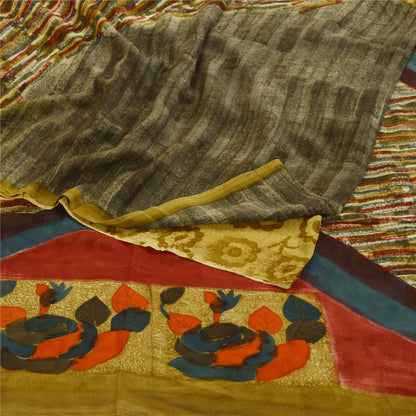 Sanskriti Vintage Green Sarees Pure Georgette Silk Printed Sari 5yd Craft Sustainable Fabric