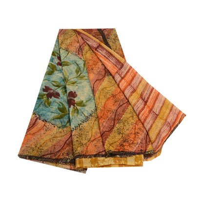 Сари Sanskriti Vintage, 100% чистый шелк жоржет, напечатанное сари, 5 ярдов, ткань для рукоделия, устойчивая к истиранию
