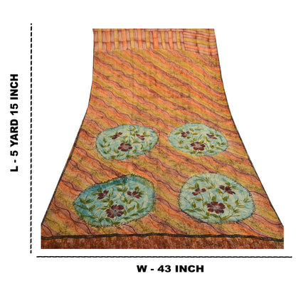 Сари Sanskriti Vintage, 100% чистый шелк жоржет, напечатанное сари, 5 ярдов, ткань для рукоделия, устойчивая к истиранию