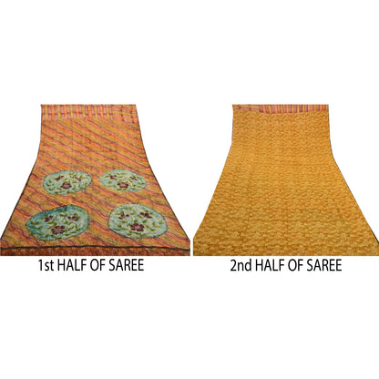 Сари Sanskriti Vintage, 100% чистый шелк жоржет, напечатанное сари, 5 ярдов, ткань для рукоделия, устойчивая к истиранию