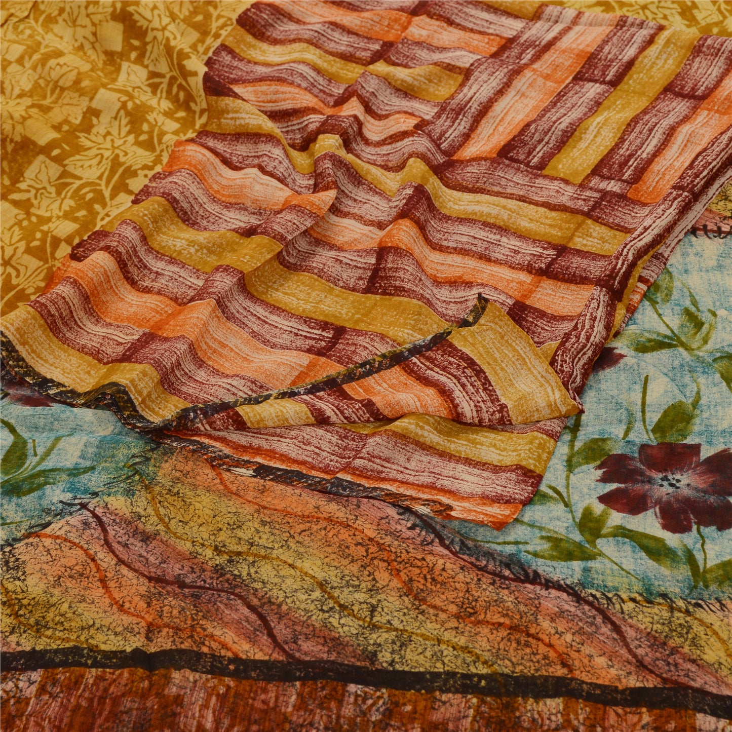 Сари Sanskriti Vintage, 100% чистый шелк жоржет, напечатанное сари, 5 ярдов, ткань для рукоделия, устойчивая к истиранию