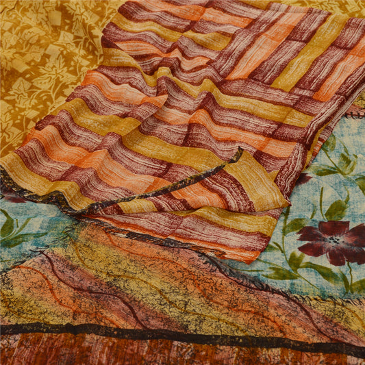 Sanskriti Vintage Sarees 100% Pure Georgette Silk Printed Sari 5 YD Craft Sustainable Fabric