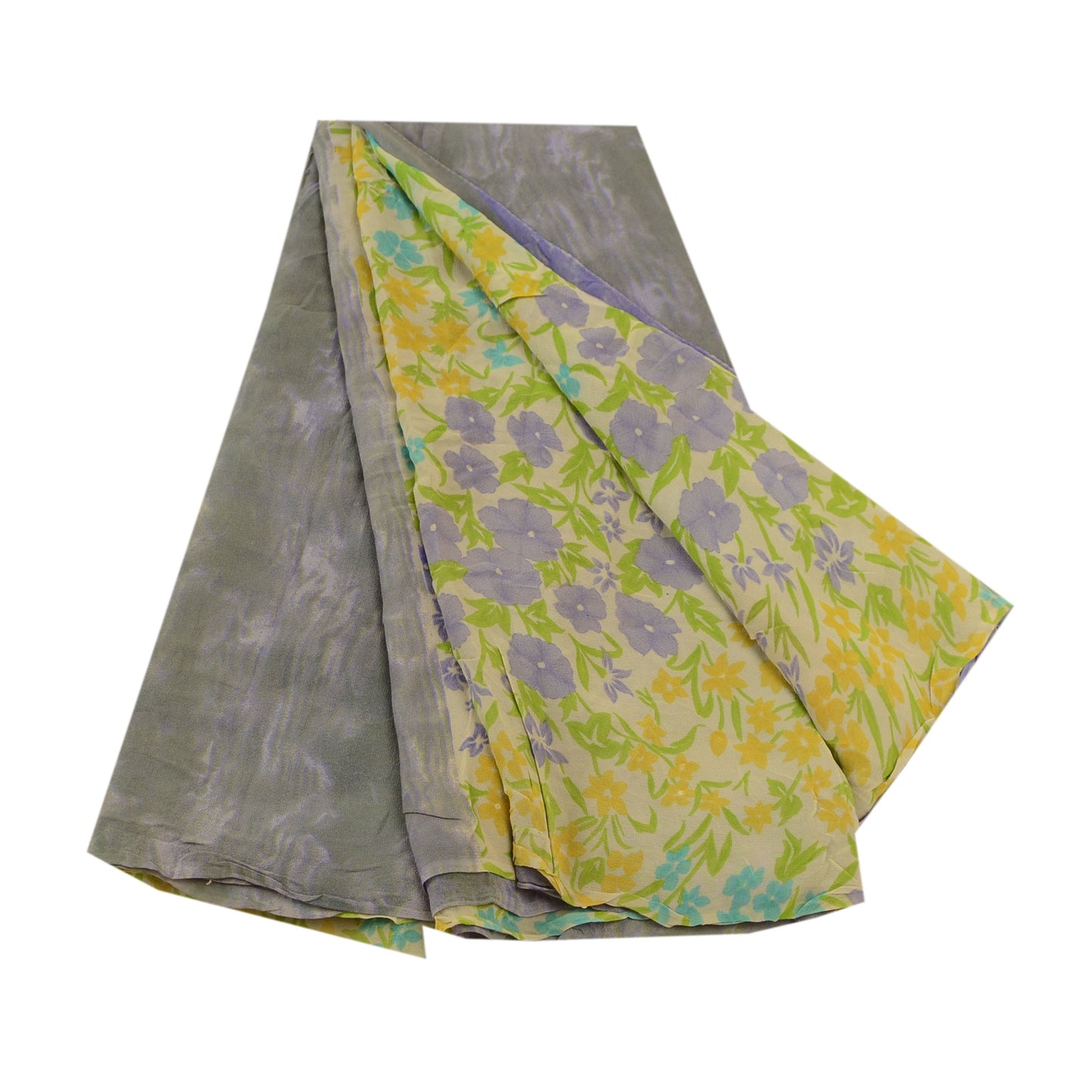Sanskriti Vintage Green Sarees Pure Georgette Silk Printed Sari 5yd Craft Sustainable Fabric