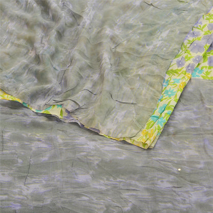 Sanskriti Vintage Green Sarees Pure Georgette Silk Printed Sari 5yd Craft Sustainable Fabric