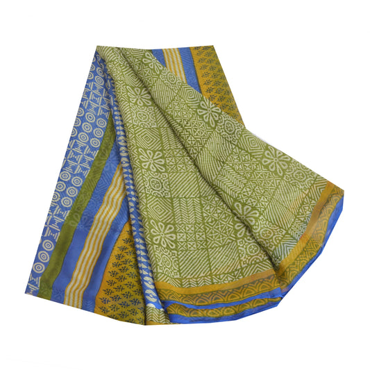 Sanskriti Vintage Grønne Sarier Ren Georgette Silke Trykt Sari 5yd Håndværk Bæredygtigt Stoff