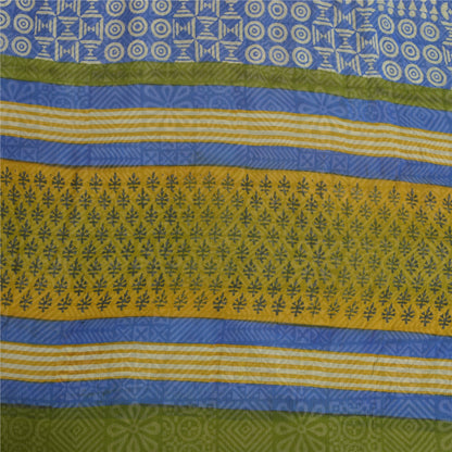 Sanskriti Vintage Blend Chiffon Green Printed Sarees 5Yd Craft Fabric Recycled For Quilting Felting, Home Decor upholstery fabric