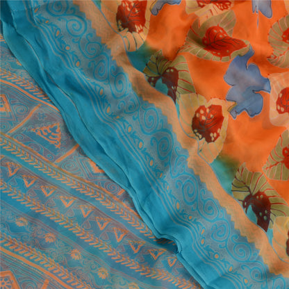 Sanskriti Vintage Orange Sarees Blend Georgette Printed Sari 5yd Craft Sustainable Fabric