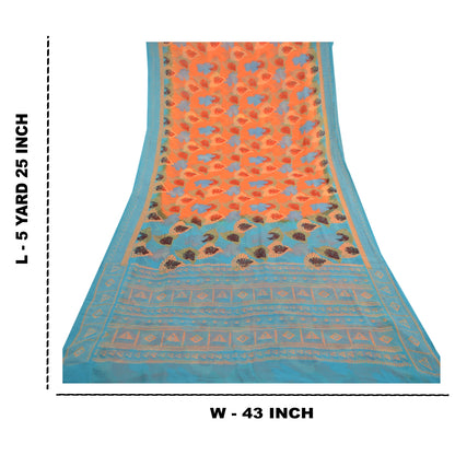 Sanskriti Vintage Orange Sarees Blend Georgette Printed Sari 5yd Craft Sustainable Fabric