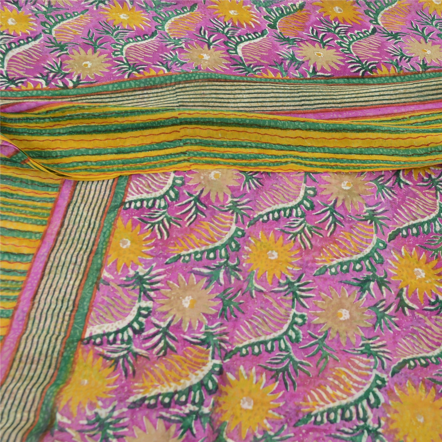 Sanskriti Vintage Purple Sarees Pure Georgette Silk Printed Sari Craft Sustainable Fabric