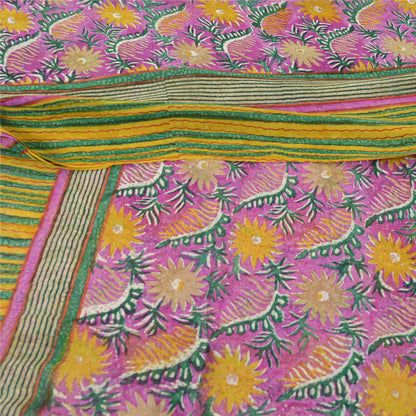 Sanskriti Vintage Purple Sarees Pure Georgette Silk Printed Sari Craft Sustainable Fabric