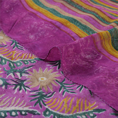 Sanskriti Vintage Purple Sarees Pure Georgette Silk Printed Sari Craft Sustainable Fabric