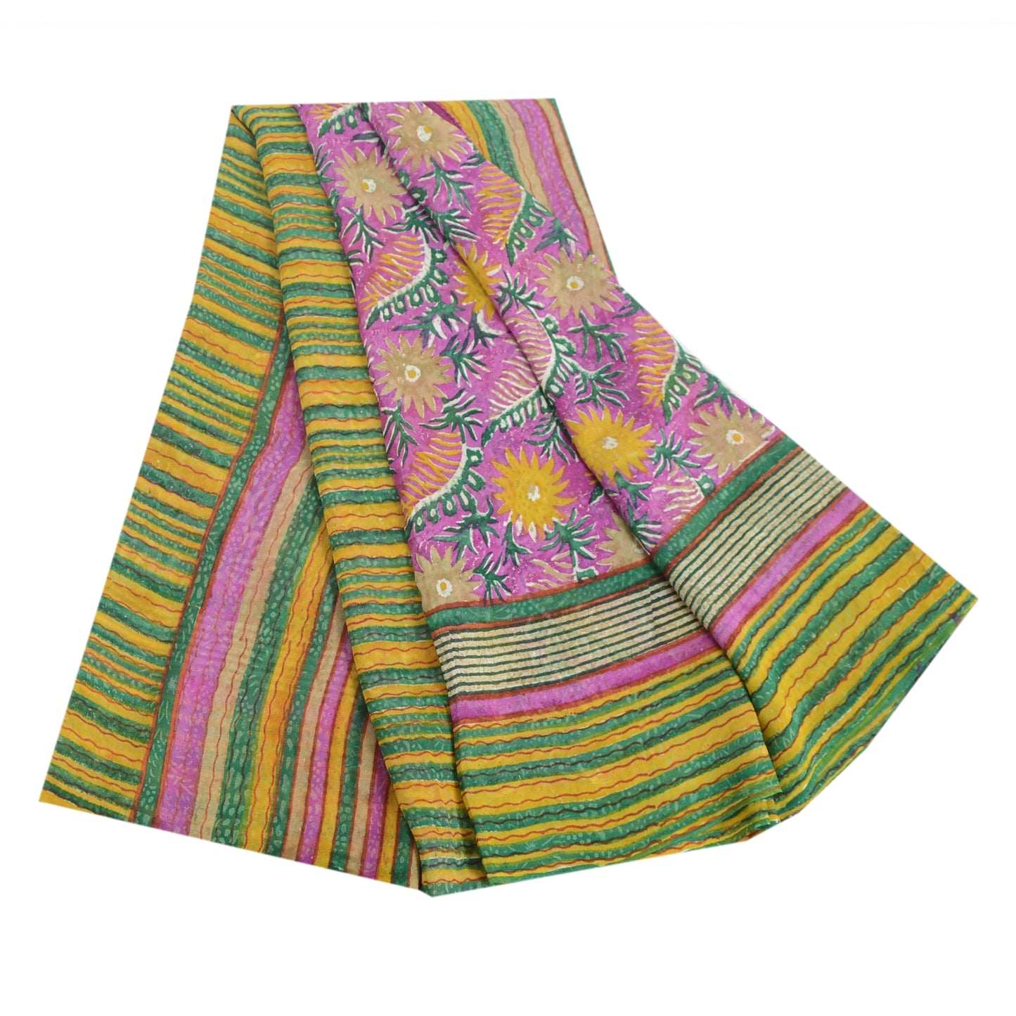 Sanskriti Vintage Purple Sarees Pure Georgette Silk Printed Sari Craft Sustainable Fabric