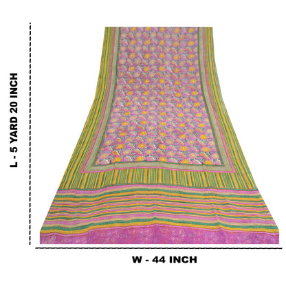 Sanskriti Vintage Purple Sarees Pure Georgette Silk Printed Sari Craft Sustainable Fabric