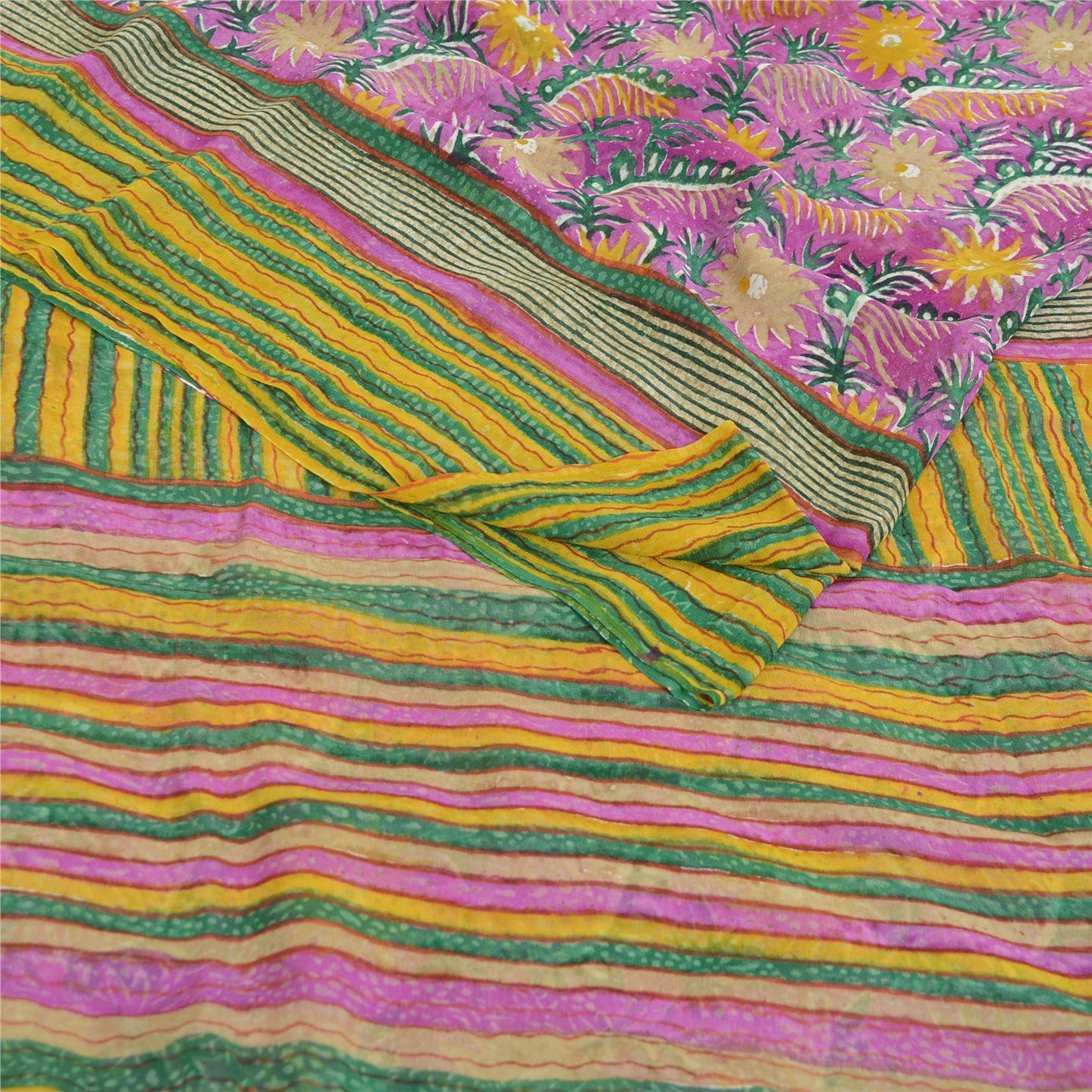 Sanskriti Vintage Purple Sarees Pure Georgette Silk Printed Sari Craft Sustainable Fabric