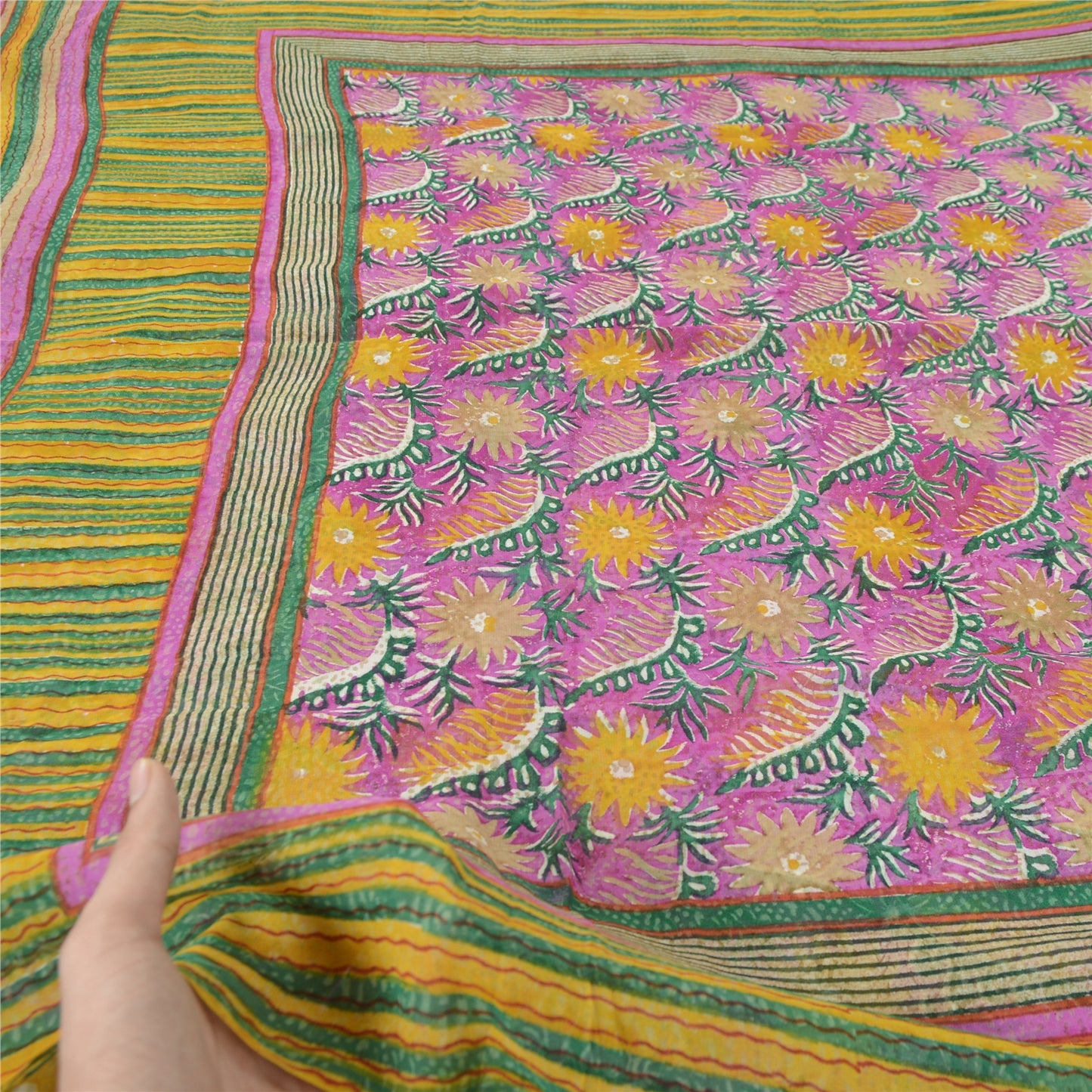 Sanskriti Vintage Purple Sarees Pure Georgette Silk Printed Sari Craft Sustainable Fabric