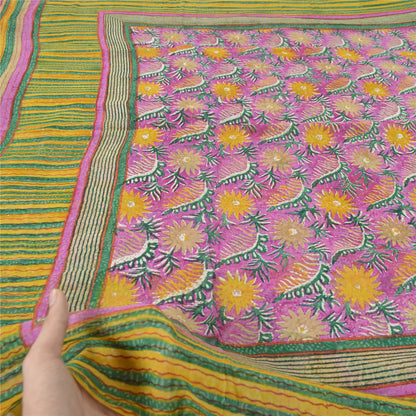 Sanskriti Vintage Purple Sarees Pure Georgette Silk Printed Sari Craft Sustainable Fabric