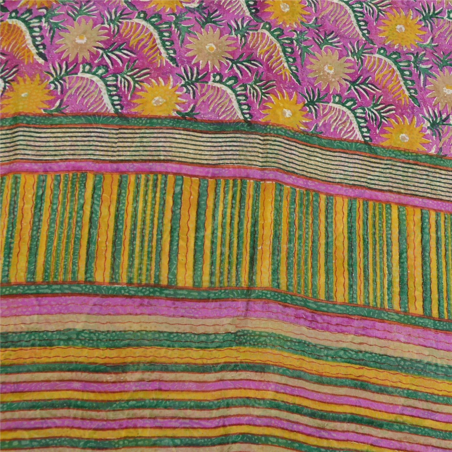 Sanskriti Vintage Purple Sarees Pure Georgette Silk Printed Sari Craft Sustainable Fabric