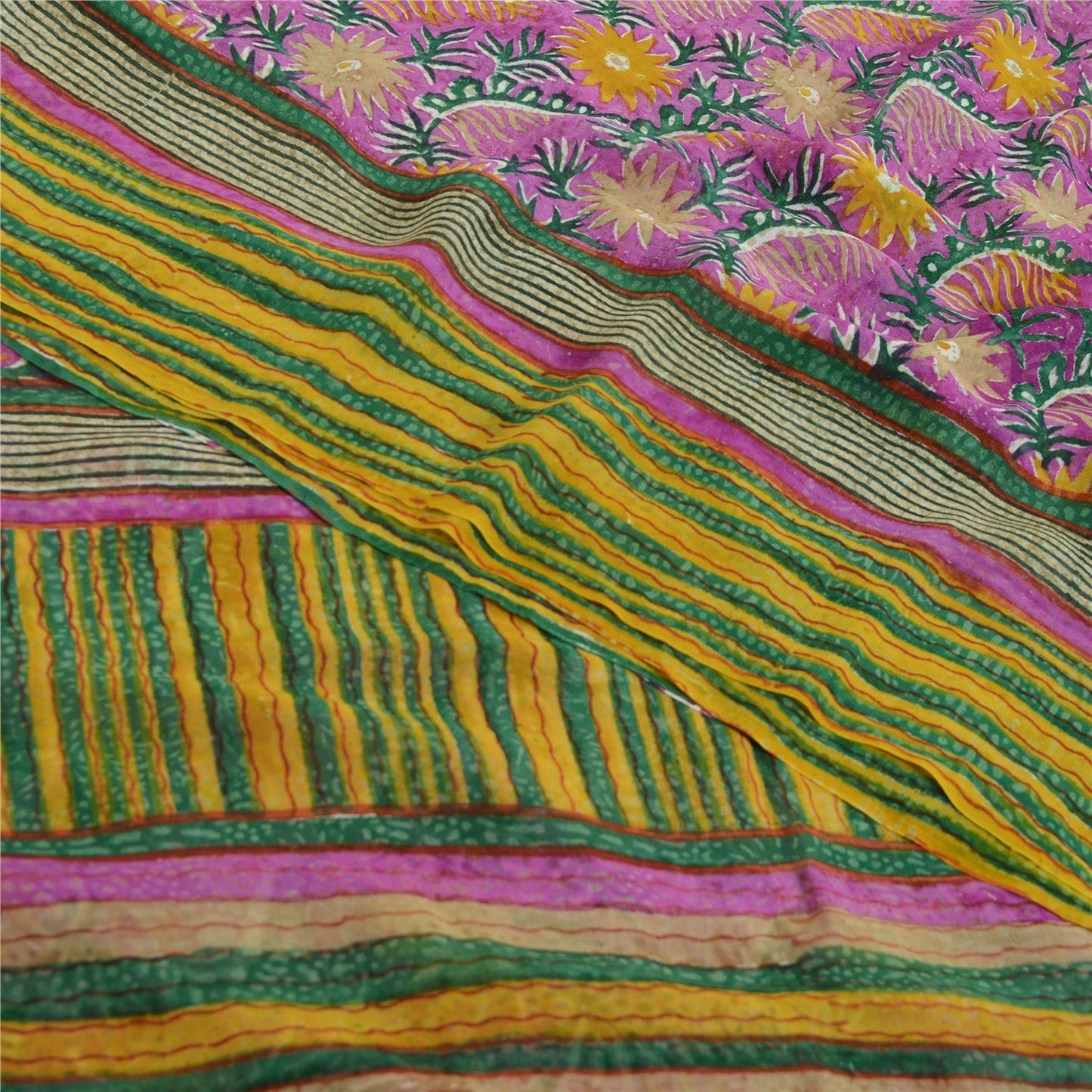 Sanskriti Vintage Purple Sarees Pure Georgette Silk Printed Sari Craft Sustainable Fabric
