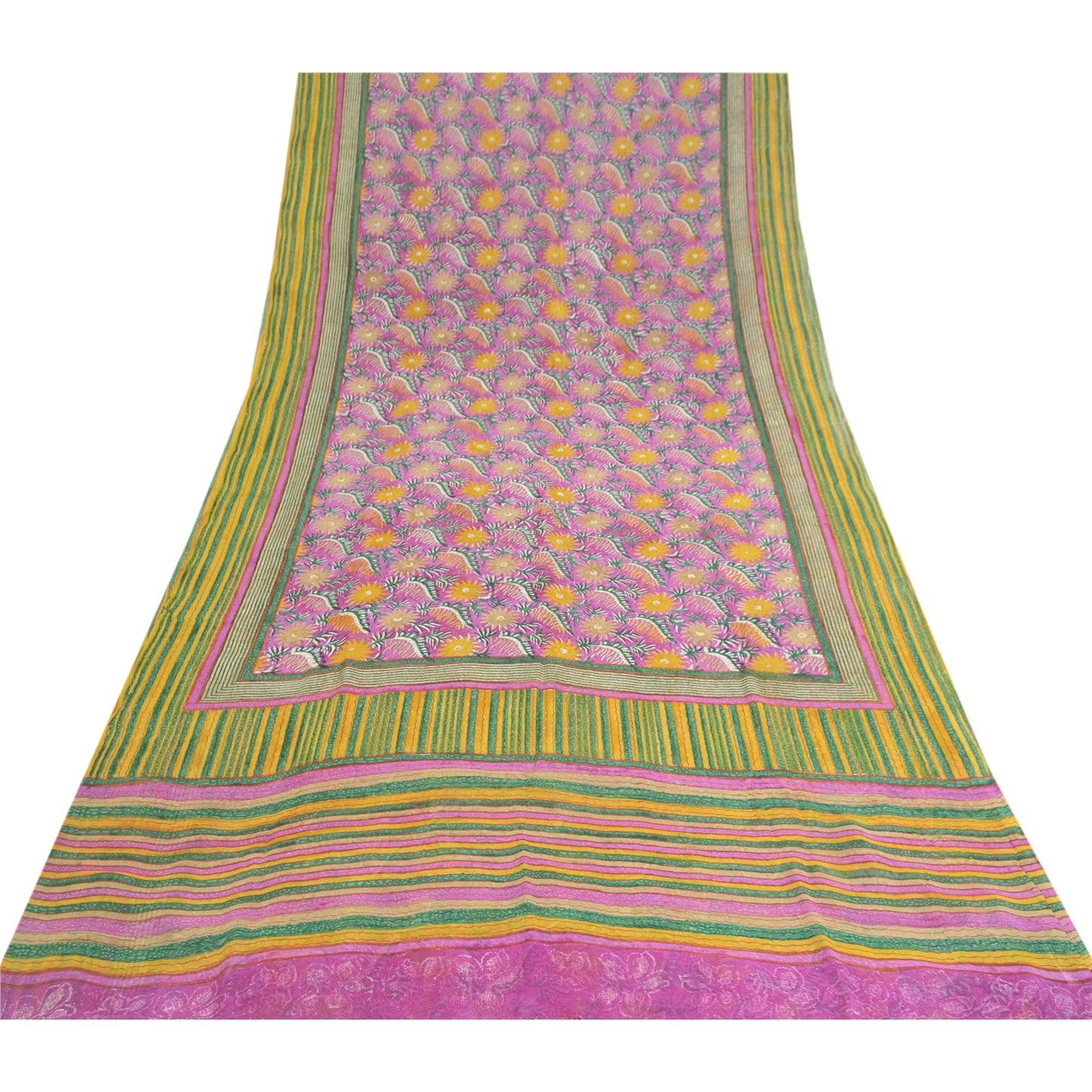 Sanskriti Vintage Purple Sarees Pure Georgette Silk Printed Sari Craft Sustainable Fabric