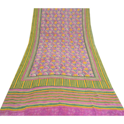 Sanskriti Vintage Purple Sarees Pure Georgette Silk Printed Sari Craft Sustainable Fabric