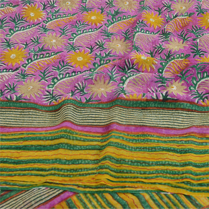 Sanskriti Vintage Purple Sarees Pure Georgette Silk Printed Sari Craft Sustainable Fabric